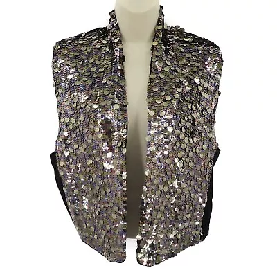 Maison Scotch Boudoir Women 2 Metallic Sequin Front Black Sleeveless Vest Top • $30
