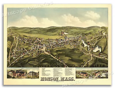 Monson Massachusetts 1879 Historic Panoramic Town Map - 20x28 • $17.95