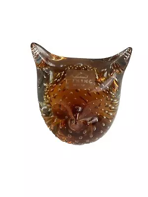 Viking  Amber Color  Controlled Bubbles ~ Glass Owl Paperweight • $25