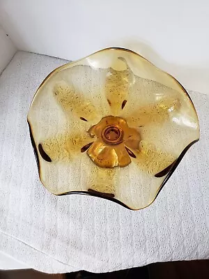 Vintage Viking Epic Amber Glass 6 Petal Pedestal Bowl Compote 9  • $14