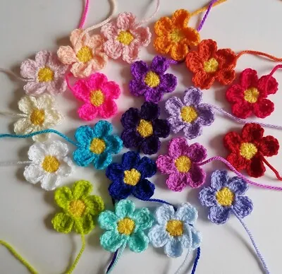 10 Handmade Crochet Daisy Flower Applique (mixed Colours) Card Making • £5