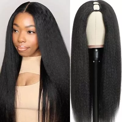 Kinky Straight V/U Part Synthetic Hair Wig For Women Glueless Full Machine Made • $24.34