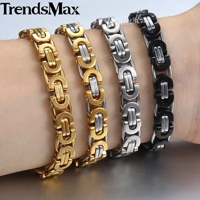 8mm Mens Silver Gold Plated Stainless Steel Flat Byzantine Chain Bracelet 7-11  • $7.99