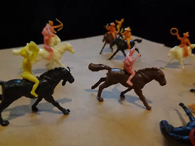 Vintage Miniature Plastic Cowboys Indians And Horses Set Of 60+ Pieces • $12.79