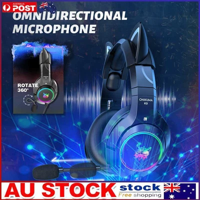 $41.79 • Buy ONIKUMA K9 Cat Ear Headphones With RGB Light Mic Gaming Headset (Black 3.55mm)