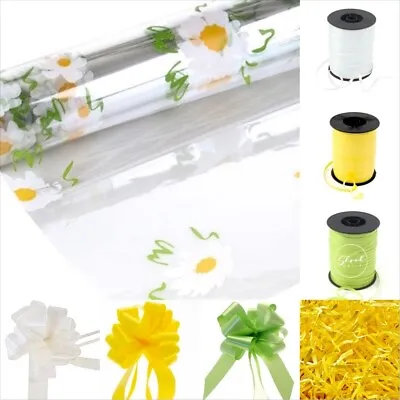 Cellophane Wrap Film Daisy Hamper Kit Mothers Day  Easter Pullbow Ribbon Shred • £0.99