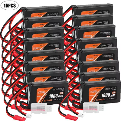 7.4V Lipo Battery 1000mAh PH2.0&JST Plug For WLToys Axial SCX24 RC Car 1/24 1/18 • £104.98