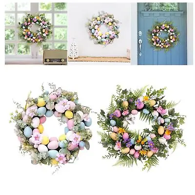 £18.67 • Buy Artificial Easter Wreath With Colored Eggs For Farmhouse Front Door Spring