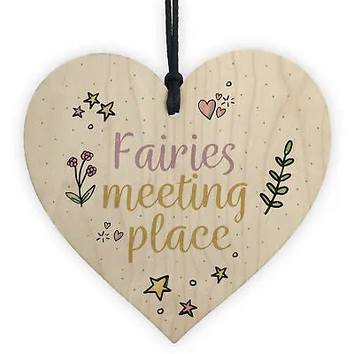 Garden Sign Fairies Meeting Place Wooden Hanging Sign Shed SummerHouse Plaque • £3.99