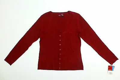 Merona Sweater Womens Sz L Red Glitter V Neck Button Down Cardigan Sweater New  • $9.80