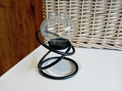 Quirky...black...metal..candle Holder..spiral...tea Lights...glass Lantern Style • £5.95