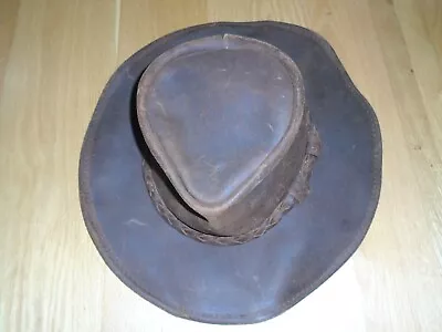 Minnetonka Brown Leather Outback Hat Braided Band Western Cowboy Large Hat • $37.99