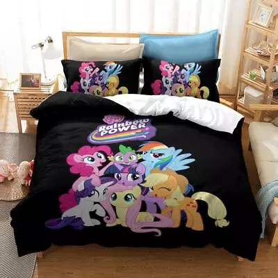 Cartoon My Little Pony Rainbow Power Quilt Duvet Cover Set Kids Bed Linen • $54.99