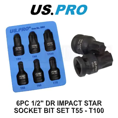 US PRO 6pc 1/2  DR Impact Star Torx Bit Socket Set T55 T60 T70 T80 T90 T100 • £15.88