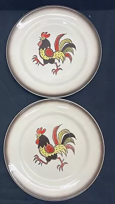 Vintage Poppy Trail By Metlox Red Rooster Two 10” Dinner Plates Hand Painted • $13