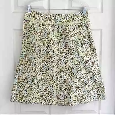 Eddie Bauer Skirt Womens Petite 6P Brown Yellow Floral Flowers Cotton Blend • $19.99