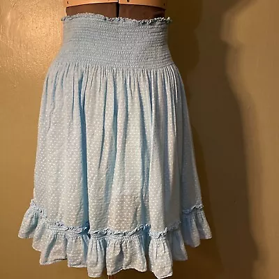 J.Crew Ruffled Skirt Aqua Blue Textured Polka Dots Flowy Beachy Lined Size M • $18