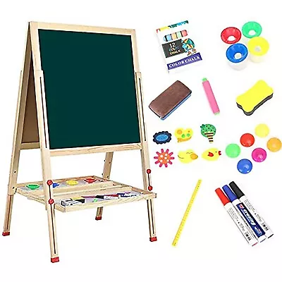 £46.79 • Buy Kids Wooden Art Easel Double-Sided Height Adjustable Painting Blackboard