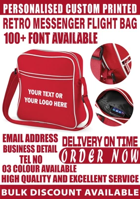 £11.99 • Buy Personalised Bagbase Retro Shoulder Bag Your Text Name Messenger Satchel BG016