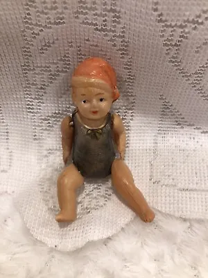 Vintage Celluloid Bathing Beauty Doll Molded Green Tiny 3” Tall • $15
