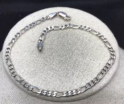 Vintage Sterling Silver 925 Figaro Ankle  Bracelet 10  V300 • $16.99