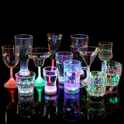 4 X LED Light-Up Drink Glasses Flashing Acrylic Blinking Cola Beer Glass Barware • £15.43