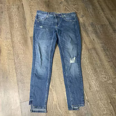 Zara Ankle Jeans Womens Size 6 Blue Medium Wash Denim Distressed Cut Hem • $15