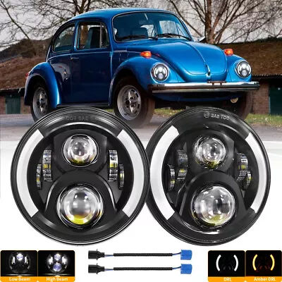 2PCS 7  LED Headlights Ring Angel Eye Hi/Lo DRL Projector For 1950-1979 Beetle • $50.98