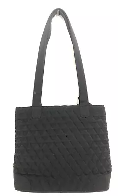 Vera Bradley Black Quilted Microfiber Medium Zip Purse Tote Handbag Bag GUC See* • $11.99