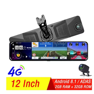 12 Full Touch IPS 4G Wifi Car DVR Camera Android Dash Cam Smart Rearview Mirror • $165.75