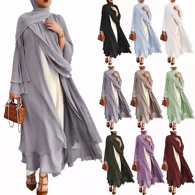 Dubai Open Kimono Abaya Muslim Women Cardigan Long Dress Maxi Kaftan Jilbab Arab • £8.75