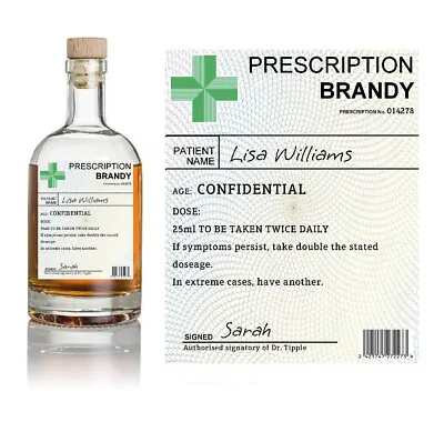 £2.99 • Buy Personalised Brandy Prescription Bottle Label - Pre-cut Glossy - Fun Gift