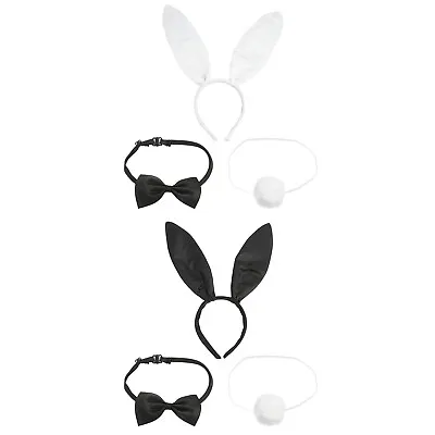3x Bunny Girl Dress-up Rabbit Ears Headband Bow Tie Plush Ball Tail Cosplay • £5.32
