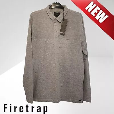 NEW. Mens Firetrap L/S Polo Top In Grey (XL) All Reasonable Offers Considered • £16.99