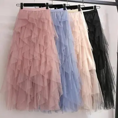 £11.30 • Buy Women High Waist Mesh TUTU Maxi SKIRTS Sheer Net Tulle Pleated A Line Long Dress