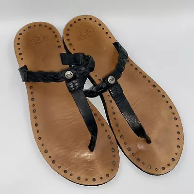 UGG Women’s Black Leather Braided Strap Flip Flop Thong Sandals VGUC Size 7 • $22.97