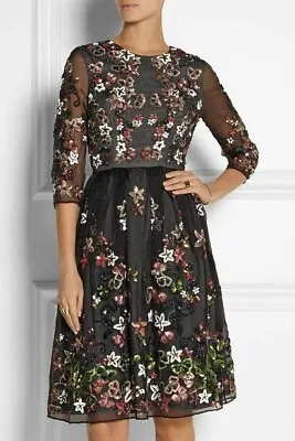 Needle & Thread Black Orchard Sequin-Embellished Silk-Organza Dress - Size 10 • £269.95