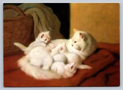 Postcard White Mama Cat & Kittens Painting Arthur Heyer Medici Society 6x4  E903 • $5.96
