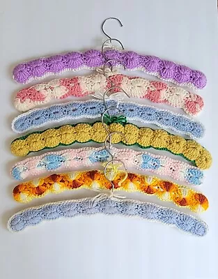 Vintage Yarn Covered Wood Hangers Crochet Or Knitted Handmade Lot Of 7 • $30