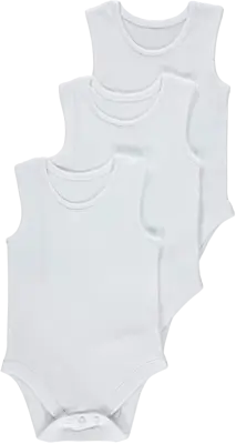 £6.99 • Buy Baby Vest  Cotton White Sleeveless Bodysuit Sleep Suit Baby Grows Romper 3 Pack