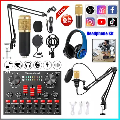 Headset Studio Recording Kit Podcast Mixer Equipment Condenser Microphone Set US • $39.63