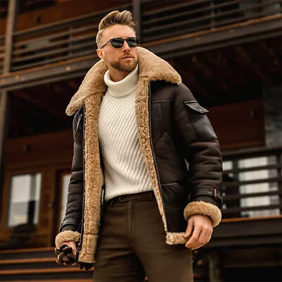 Men's Casual Coat Lapel Jacket Denim Warm Fur Collar Fleece Lined Winter Jacket# • $58.92