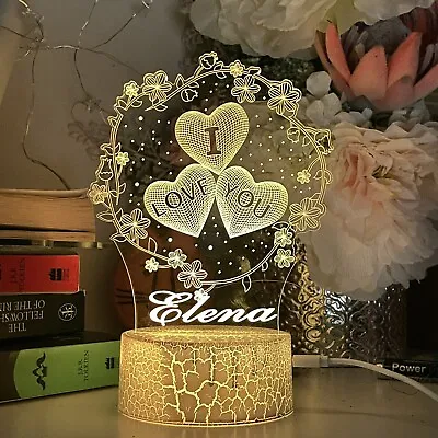 Personalised I Love You & Flowers Table Lamp Gift For Lover 16 Color & Remote • $39.99