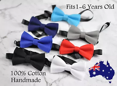 Baby Page Boy Kids Infant Toddler Cotton Bowtie Bow Tie BLACK NAVY BLUE Grey • £4.65