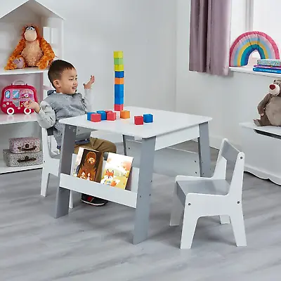 Liberty House Toys Kids Table And Chair Set With Storage White And Grey 2-in-1 • £82.70