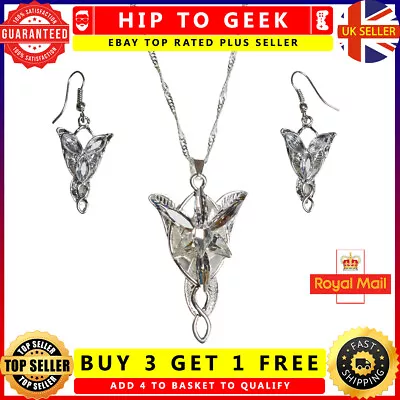 Lord Of The Rings Silver Evenstar Necklace & Earrings Hobbit Lotr Arwen Set  • £7.99