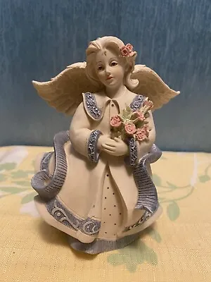 Sarah's Angels Figurine  Danielle  With Flowers Cream Blue 2002 Vintage • $14.95