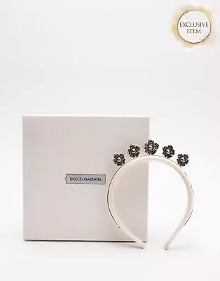 RRP€555 DOLCE & GABBANA Headband Metal Flower Details Rhinestones Faux Pearls • $22.38