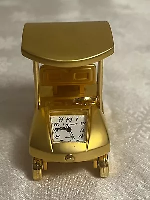 Platinum Quartz Gold Toned Miniature Golf Cart Clock • $16.50