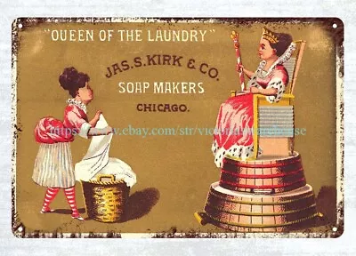 Garage Shop Kitchen Wall Decor Queen Of The Laundry Soap 1880s Metal Tin Sign • $15.85